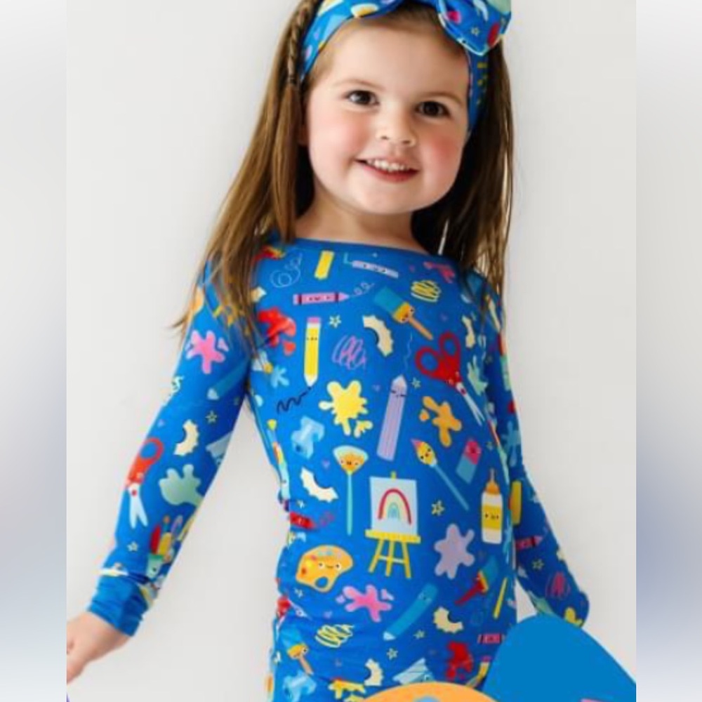 NIB Little Sleepies Unisex two piece long-sleeve pajamas, Make & Create print 3T